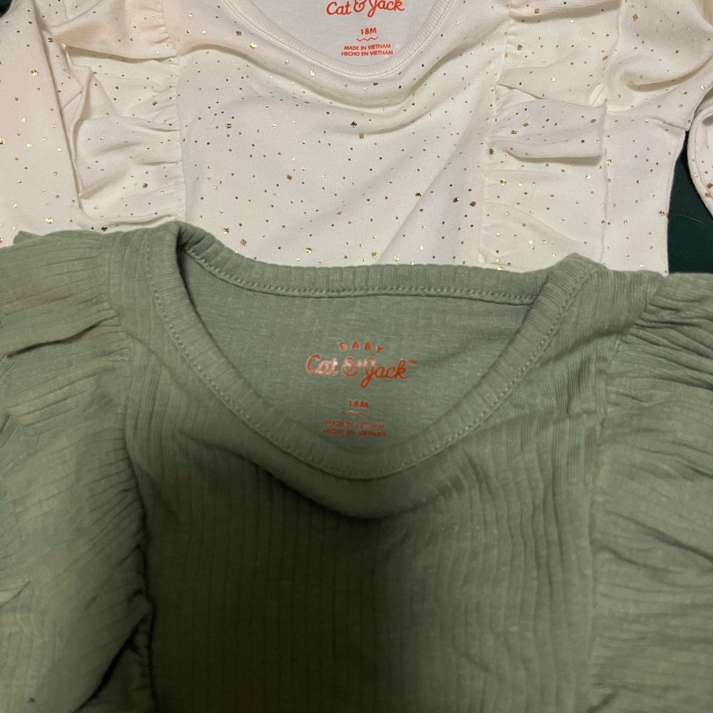 Cat & Jack Kids' Sage Green and Speckled White Long Sleeve one piece Tees